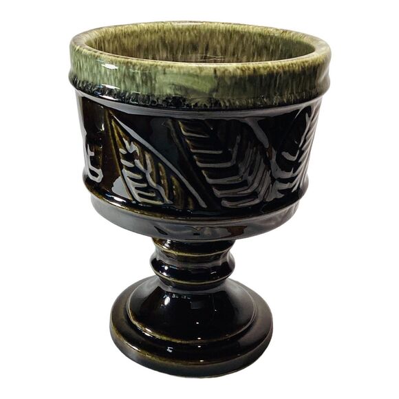 Hull Green Leaf Pattern Pedestal Planter Vase  Made in the USA Vintage F63 - Picture 1 of 4